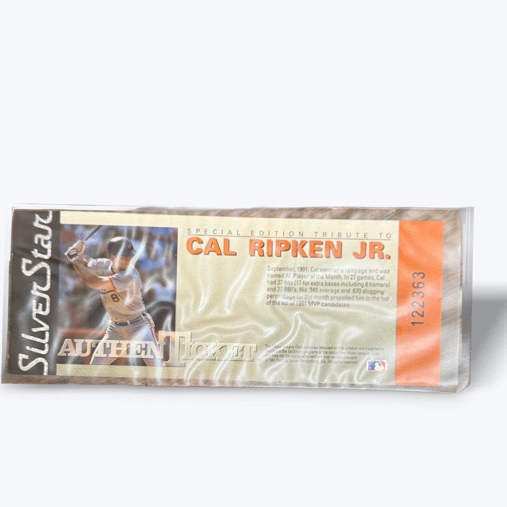 Cal Ripken Jr Silver Star Authentic Ticket 1991 Special‎ Edition Tribute